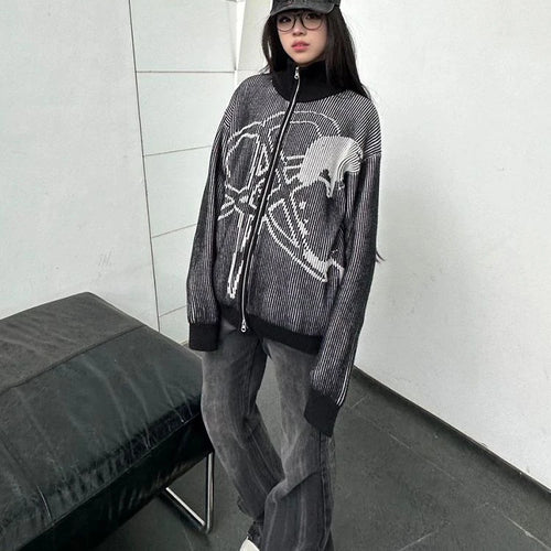 Load image into Gallery viewer, 2025 Vintage Star Jacquard Y2k Aesthetic Jacket Women Men Double Zipper Casual Jackets Oversized Harajuku Stand Neck Grunge Coat

