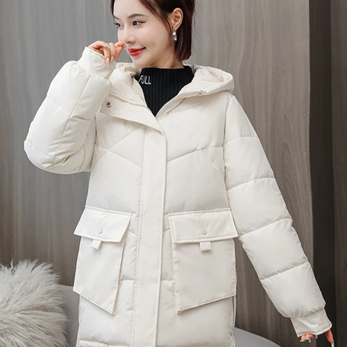 Load image into Gallery viewer, Down Cotton Jackets Winter Korean Women Parkas Loose Thickened Hooded Warm Coat Woman Mid-length Blue Khaki Jacket M-XXL
