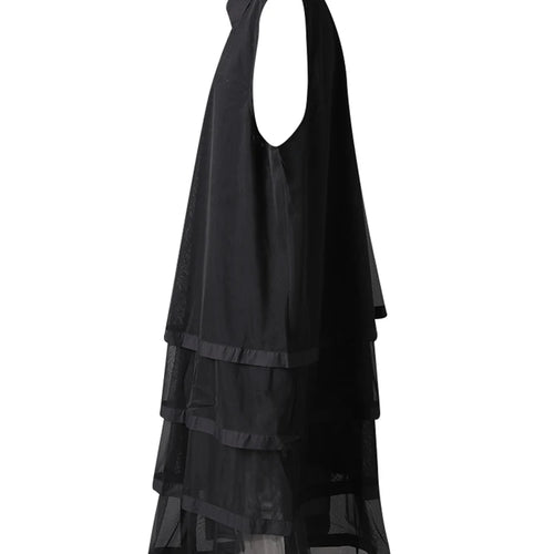 Load image into Gallery viewer, Women Black Layers Mesh Big Size Midi Vest Shirt Dress New Lapel Sleeveless Fashion Tide Spring Summer 2025 1DH9472
