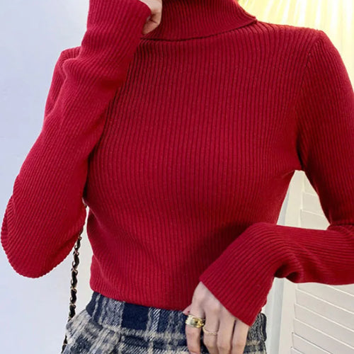 Load image into Gallery viewer, New 2025 Women Pullover Turtleneck Sweater Autumn Long Sleeve Slim Elastic Korean Simple Basic Cheap Jumper Solid Color Top
