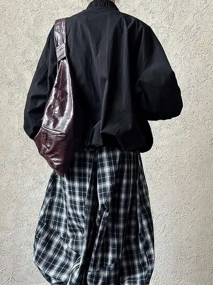 Apricot Pleated Big Size Elegant Jacket New Stand Collar Long Sleeve Women Coat Fashion Tide Spring Autumn 2025 1DH6940