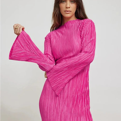 Load image into Gallery viewer, Autumn New Long Sleeve Pleated Dress For Women Small Sexy Flare Sleeve Wrap Hip Dress Elegant Party Club Clothing
