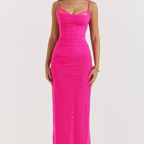 Load image into Gallery viewer, Elegant Spaghetti Strap Backless Sexy Maxi Dress For Women Fashion Two Layer Mesh Sleeveless Bodycon Club Party Dress
