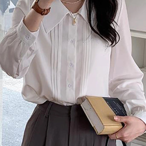 Load image into Gallery viewer, French Style White Chic Women&#39;s Shirts Office Lady Single Breasted Straight Loose Solid Color Fashion Female Streetwear
