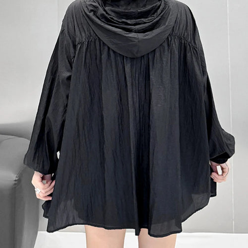 Load image into Gallery viewer, Black Pleated Thin Big Size Casual Jacket New Hooded Long Sleeve Women Coat Fashion Tide Spring Autumn 2025  1DJ1686
