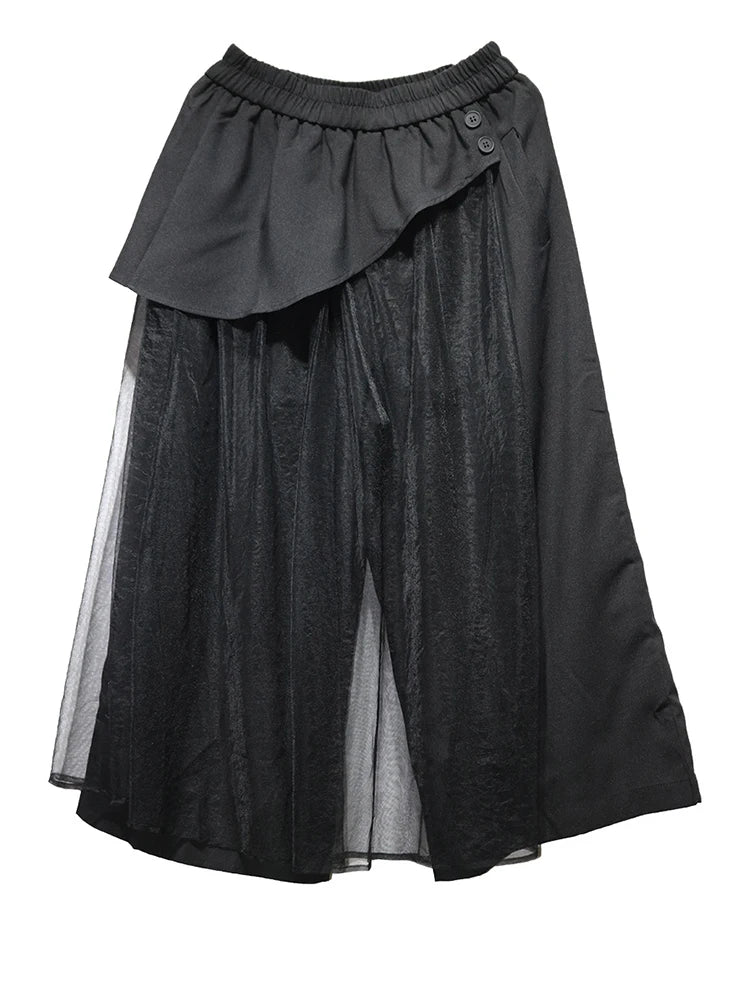 High Elastic Waist Gray Mesh Irregular Spliced Wide Leg Pants New Trousers Women Fashion Tide Spring Autumn 2025  1DJ1393