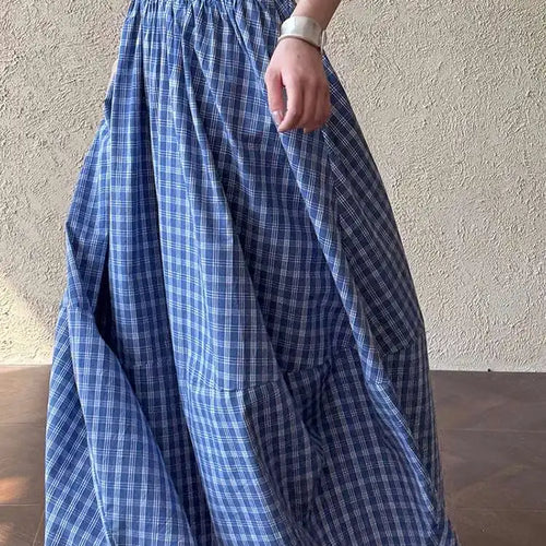 Load image into Gallery viewer, Women Dark Blue Plaid Pocket Vintage Long Elegant Vest Dress New V-Neck Sleeveless Fashion Tide Spring Summer 2025 1DJ0667
