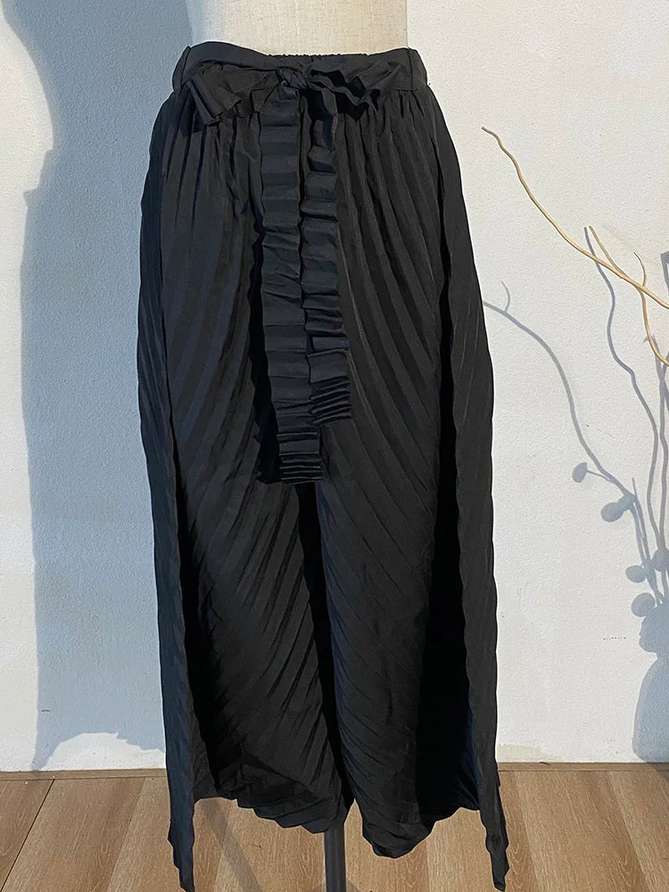 Wide Leg Pants Pleated Two Piece Suit New Turtleneck Long Sleeve Black Loose Fit Women Fashion Spring Autumn 2025 1DE3064