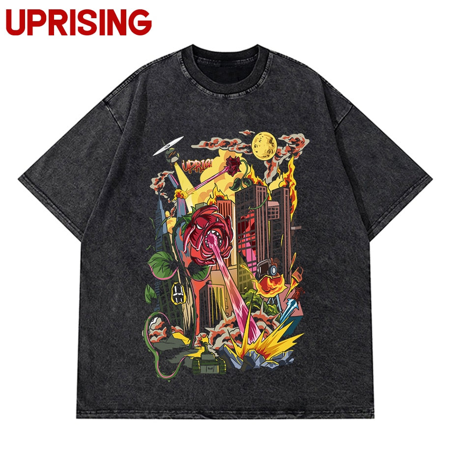 Vintage Washed Tshirts Anime T Shirt Harajuku Oversize Tee Cotton fashion Streetwear unisex top 2