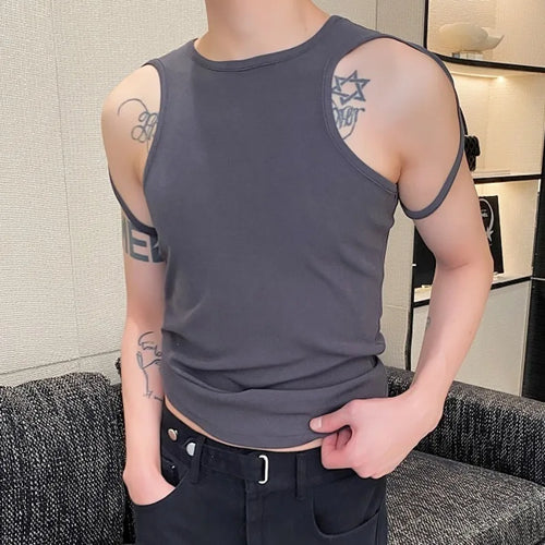 Load image into Gallery viewer, Summer Sexy Style Men&#39;s Vest Personalized Strap Design Round Neck Vests Trendy Handsome Sleeveless Top Fashion 9C5948
