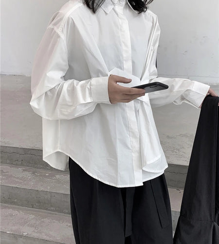 Women Black Irregular Button Big Size Casual Blouse New Lapel Long Sleeve Shirt Fashion Tide Spring Autumn 2025 1DJ1667