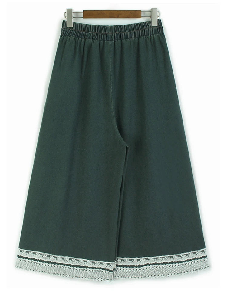 High Waist Black Lace Hem Denim Casual Long Wide Leg Jeans New Women Trousers Fashion Tide Spring Autumn 2025 1DJ1190