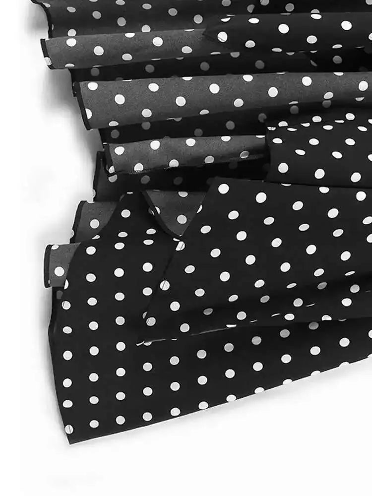 Women Black Dot Printed Irregular Hem Big Size Blouse New Lapel Short Sleeve Shirt Fashion Tide Spring Summer 2025 1DH6310