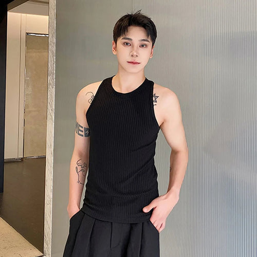 Load image into Gallery viewer, Vest Summer Round Neck Elastic Knits Tank Top Trend Sleeveless Fashion Solid Color Ribbed Pattern Male Top 9C5465
