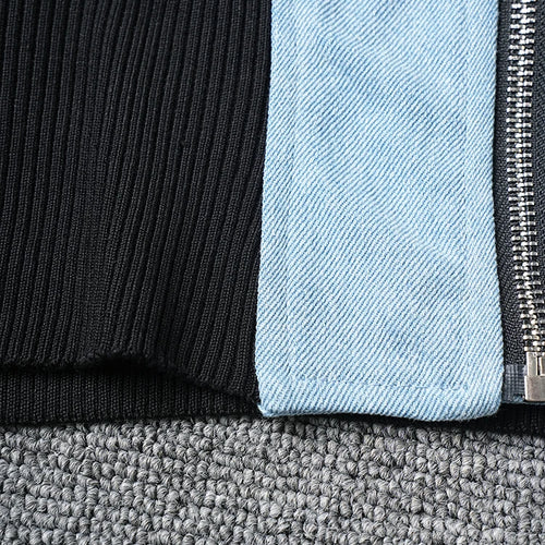 Load image into Gallery viewer, Black Denim Color-block Short Casual Jacket New V-neck Long Sleeve Women Coat Fashion Tide Spring Autumn 2025 CP3514
