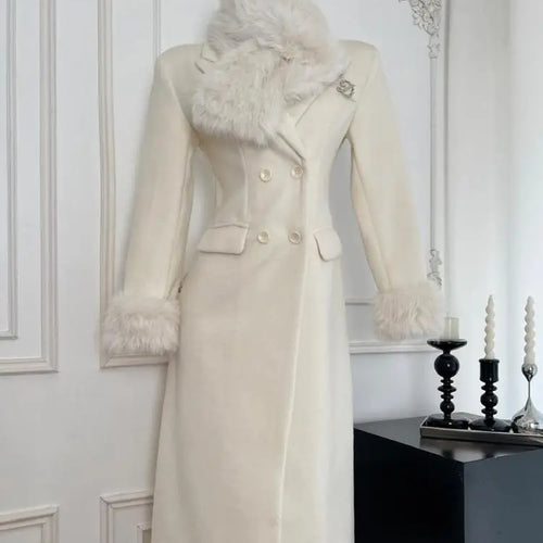 Load image into Gallery viewer, Autumn White Women&#39;s Winter Plush Double-sided Woolen Coat 2024 New Vintage Temperament Double-breasted Medium Long Jacket Trend
