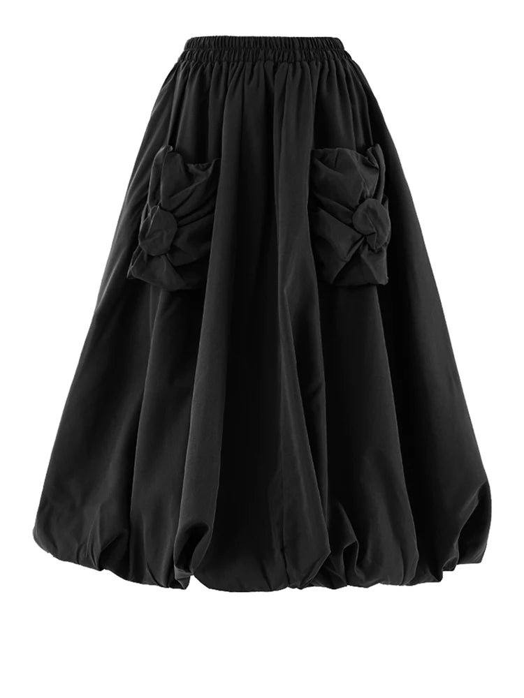 High Elastic Waist Khaki Pocket Shaped A-line Casual Half-body Skirt Women Fashion Tide New Spring Autumn 2025 CPG2082