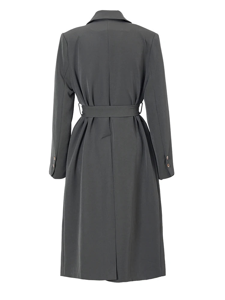 Women Gray Irregular Big Size Long Elegant Blazer New Lapel Long Sleeve Jacket Fashion Tide Spring Autumn 2025 17A2732