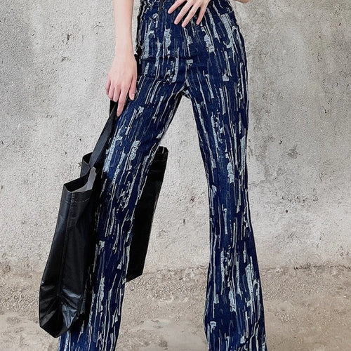 Load image into Gallery viewer, Streetwear Flare Pants For Women High Waist Colorblock Denim Trousers Female Spring Fashion Clothing Style
