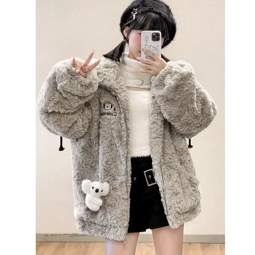 Load image into Gallery viewer, Cute Wool Lambing Coat Women Fall Winter Clothing Thicked Japanese Furry Tops 2024 Ropa Mujer Fashion Casual Warm Y2k Jackets
