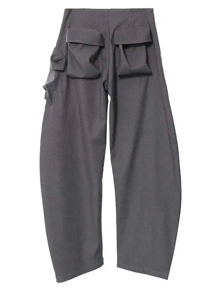 Low Waist Gray Irregular Cut Pockts Long Cargo Pants New Loose Fit Trousers Women Fashion Tide Spring Autumn 2025 1DH2816