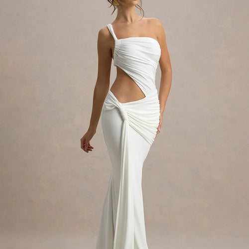 Load image into Gallery viewer, Irregular Ruched Sexy Maxi Dress For Women Gown Hollow Out One Shoulder Sleevelessdraped Bodycon Club Party Long Dress
