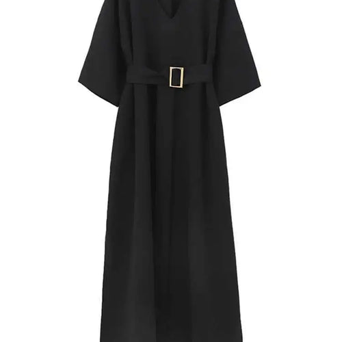 Load image into Gallery viewer, Women Black Brief Belted Elegant Big Size Dress New V-Neck Three-quarter Sleeve Fashion Tide Spring Autumn 2025 1DH6206
