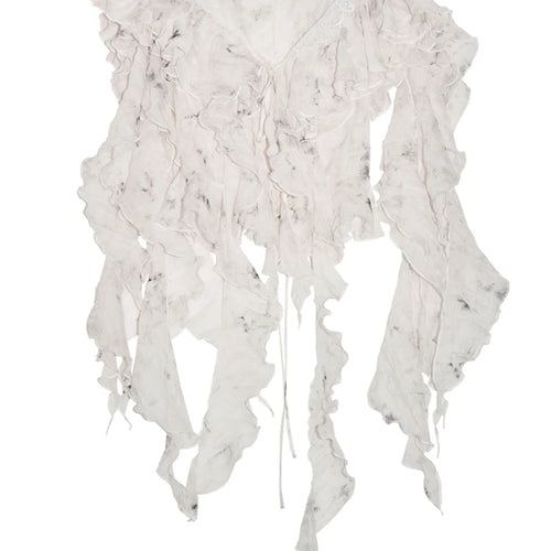 Load image into Gallery viewer, Women Beige Pattern Printed Ruffles Thin Blouse New Slash Neck Short Sleeve Shirt Fashion Tide Spring Summer 2025 1DJ1454
