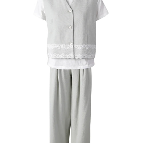 Load image into Gallery viewer, Big Size Lace Vest T-shirt Pants 3 Piece Suit New Round Neck Short Sleeve Women Fashion Tide Spring Autumn 2025 CPG3069
