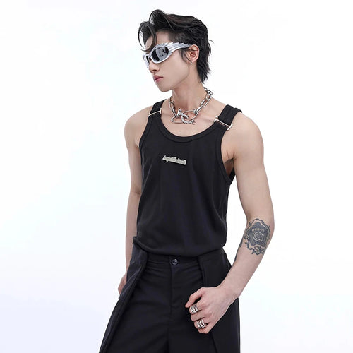 Load image into Gallery viewer, Niche Style Men&#39;s Tank Tops Letter Metal Shoulder Strap Slim Fit Round Collar Sleeveless Male Vest Chic Summer  9C6753
