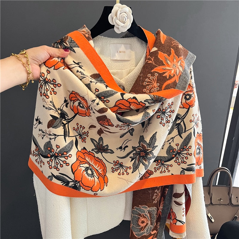 Warm Winter Scarf Cashmere Women Pashmina Design Print Shawls Wrap Female Thick Blanket Soft Bufanda Stoles Fashion