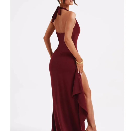 Load image into Gallery viewer, Women's Sexy Sleeveless High Split Evening Dress, Lace Up Neck Fold, Elegant Female Fashion, Backless Partywear, 2024
