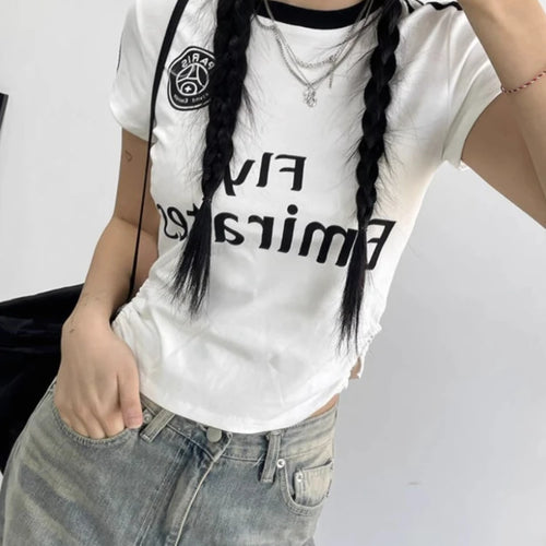 Load image into Gallery viewer, Summer Crop Tshirts for Women Drawstraight Tunic Fashion Y2k Tops O-neck Short Sleeve Tees Casual Korean Camisetas Ropa Mujer
