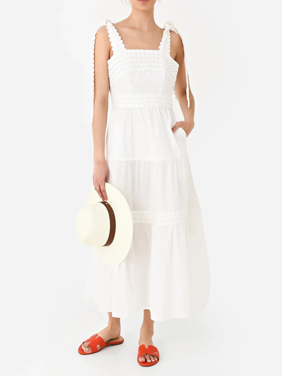 Solid Soliced Lace Up Slimming Dresses For Women Square Neck Sleeveless High Waist Temperament Dress Female Fashion