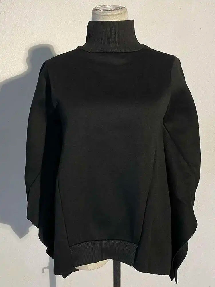 Loose Black Irregular Sweatshirt New Turtleneck Long Sleeve Women Big Size Fashion Tide Spring Autumn 2025 WD00301