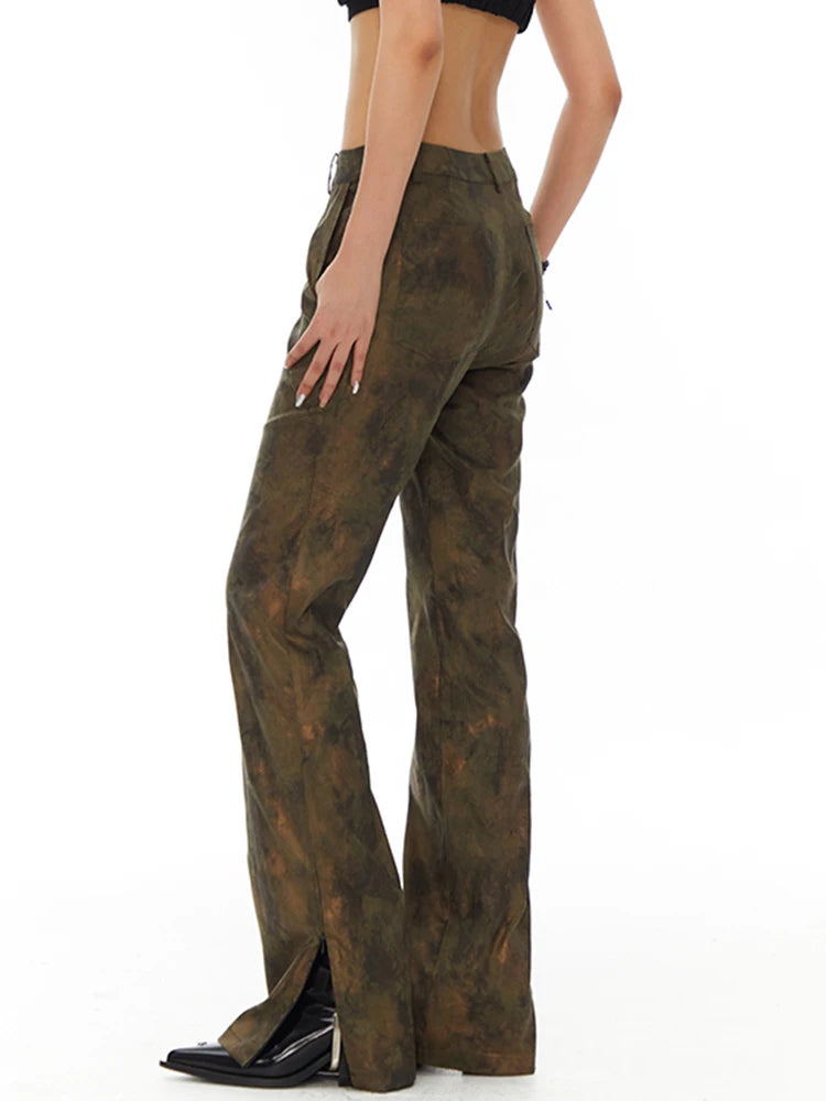 Colorblock Side Split Pants For Women High Waist Patchwork Pockets Vintage Slimming Flare Pant Female Fashion Style