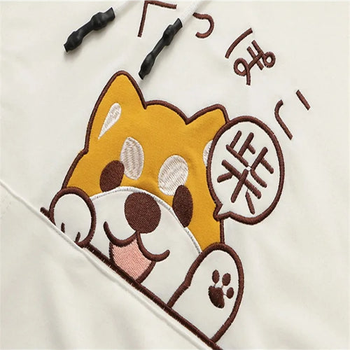 Load image into Gallery viewer, Women Cotton Hoodies And Sweatshirt Cartoon Dog Embroidery Patchwork Hooded Pullover For Sweet Style Girl Drawstring Tracksuits
