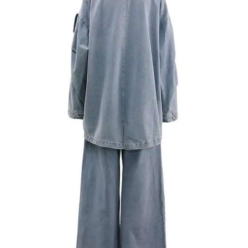 Load image into Gallery viewer, Big Size Denim  Jacket Wide Leg Pants Two Piece Suit New Lapel Long Sleeve Women Fashion Tide Spring Autumn 2025 CPG1716
