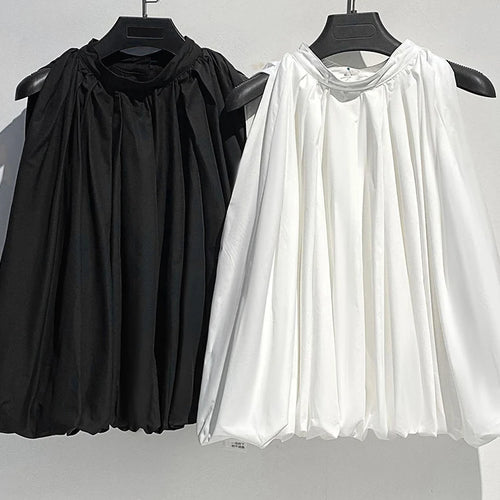 Load image into Gallery viewer, Women White Pleated Elegant Big Size Bud Blouse New Stand Collar Sleeveless Shirt Fashion Tide Spring Summer 2025 1DJ1484
