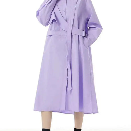 Load image into Gallery viewer, Women Purple Belted Big Size Irregular Midi Shirt Dress New Lapel Long Sleeve Fashion Tide Spring Autumn 2025 1DH5164
