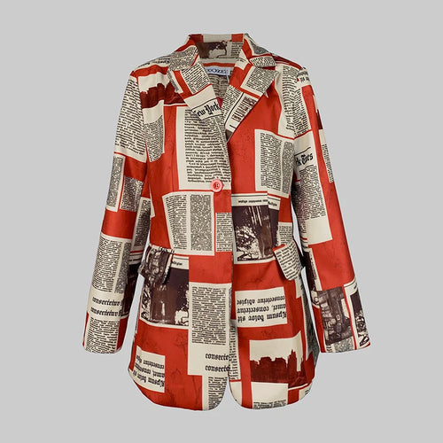 Load image into Gallery viewer, Autumn Winter Coat Jackets for Women Newspaper Print Pattern Notched Collar Streetwear Female Long Blazer Outerwear
