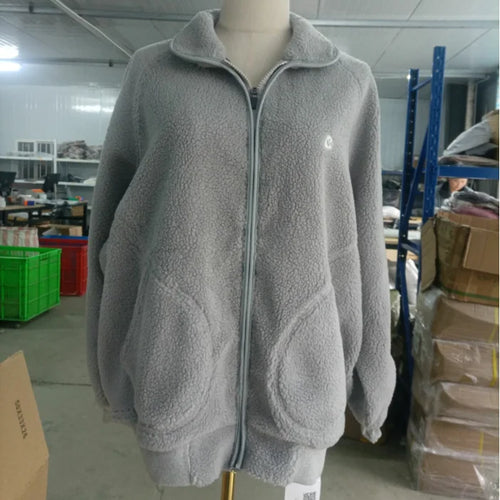 Load image into Gallery viewer, Lamb Wool Zipper Turndown Collar Coat Women Fall Winter Clothing Casual Pockets Vintage Outwear Fashion Y2k Jacket Ropa Mujer
