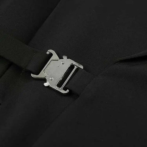 Load image into Gallery viewer, Women Black Metal Buckle Big Size Irregular Blazer New Lapel Long Sleeve Jacket Fashion Tide Spring Autumn 2025 1DF6409
