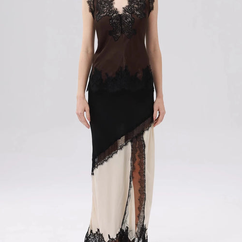 Load image into Gallery viewer, Hit Color Spliced Lace Slimming Vests For Women V Neck Sleeveless Tunic Irregular Chic Vests Female Fashion Clothes
