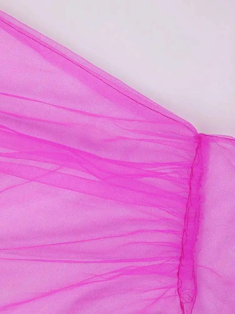 Women Purple Ruffles Mesh Perspective Big Size Long Dress New Round Neck Half Sleeve Fashion Spring Summer 2025 JR7711