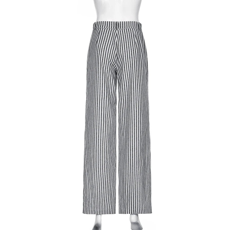 Streetwear Striped Straight Leg Women Trousers Casual Basic Office Ladies Chic Pants Full Length Contrast Sweatpants