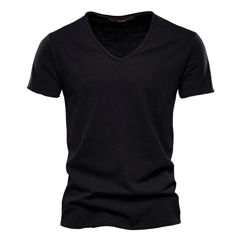 Brand Quality 100% Cotton Men T-shirt V-neck Fashion Design Slim Fit Soild T-shirts Male Tops Tees Short Sleeve T Shirt For Men v1