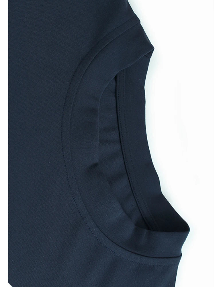 Women Blue Ruffles Spliced Pocket Big Size Midi Dress New Round Neck Short Sleeve Fashion Tide Spring Summer 2025 1DJ1325