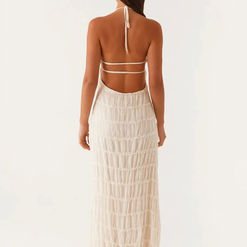 Load image into Gallery viewer, Halter Backless Sexy Maxi Dress For Women Spring Summer New Lace-up Sleeveless Pleated Beach Holiday Long Dress Elegant
