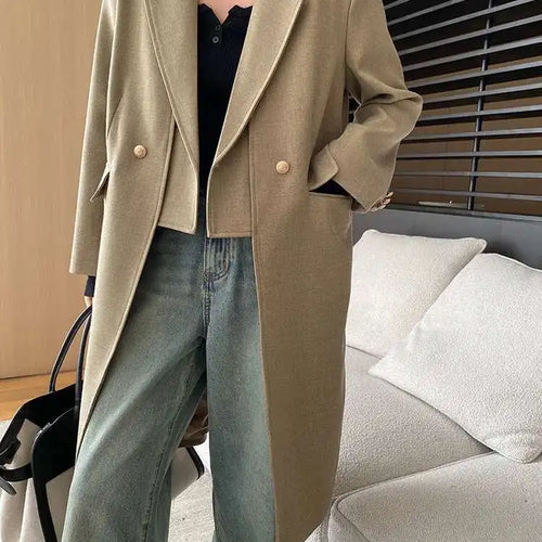 Load image into Gallery viewer, Women Khaki Irregular Spliced Long Big Size Blazer New Lapel Long Sleeve Jacket Fashion Tide Spring Autumn 2025  1DH6851
